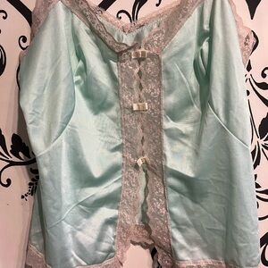 Vintage Silky Lace-Trim Mint Camisole